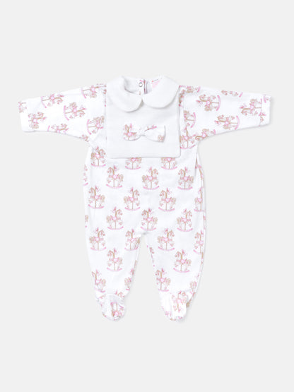 Baby Grow for Girls Rocking Horse Collection with Bow - Baby Pink