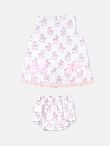 Baby Girl Top & Bloomers Set Rocking Horse Collection - Baby Pink