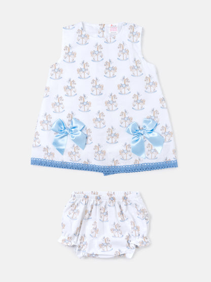 Baby Girl Top & Bloomers Set Rocking Horse Collection - Baby Blue