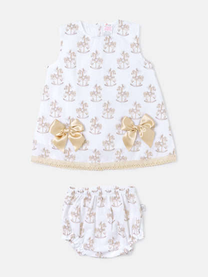 Baby Girl Top & Bloomers Set Rocking Horse Collection - Beige
