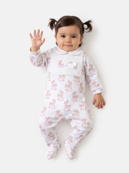 Baby Grow for Girls Rocking Horse Collection with Bow - Baby Pink