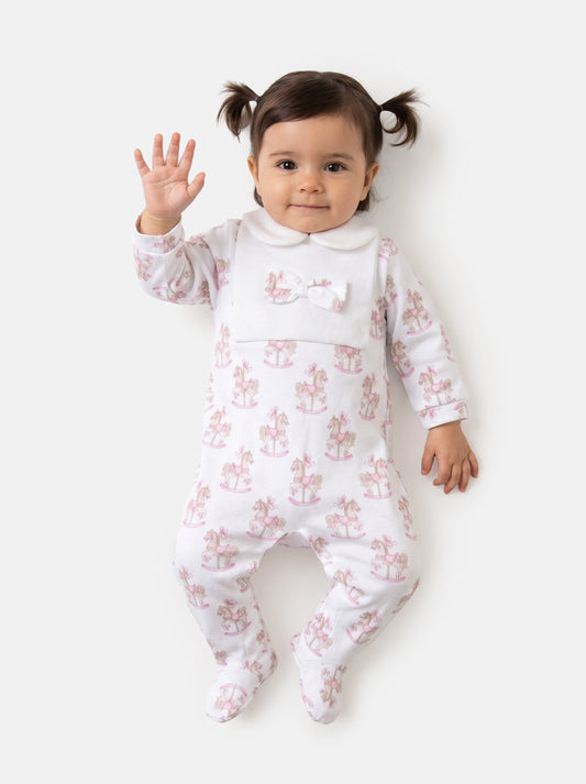 Baby Grow for Girls Rocking Horse Collection with Bow - Baby Pink