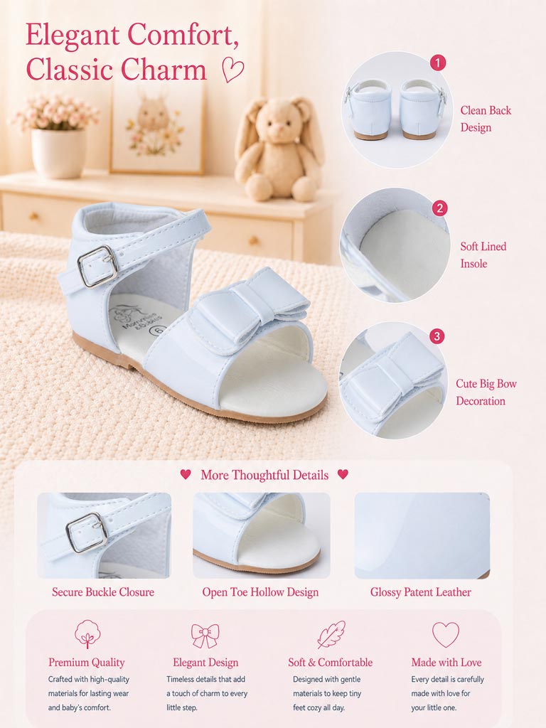 Baby Girl M&B Sandals with Solid Bow - Bluebell White