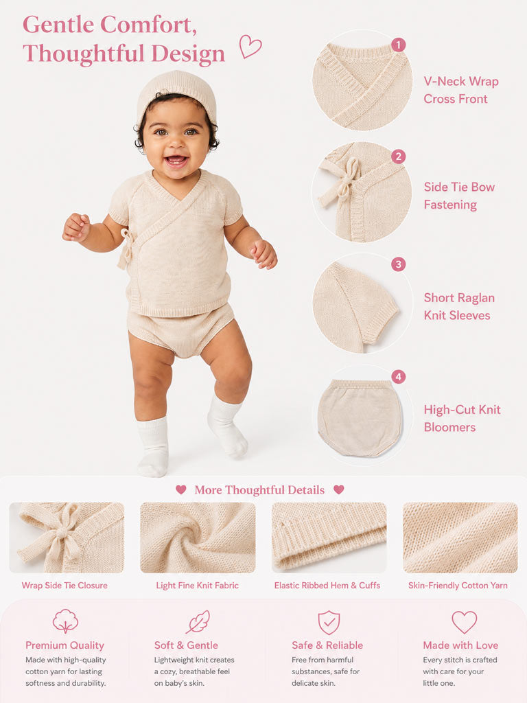 Baby 3-Piece Knitted Set for Embroidery - Beige