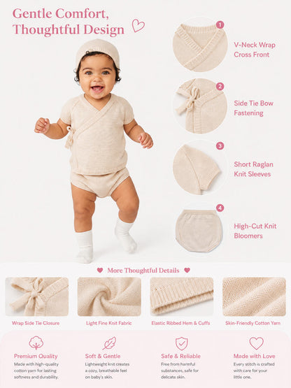 Baby 3-Piece Knitted Set for Embroidery - Beige