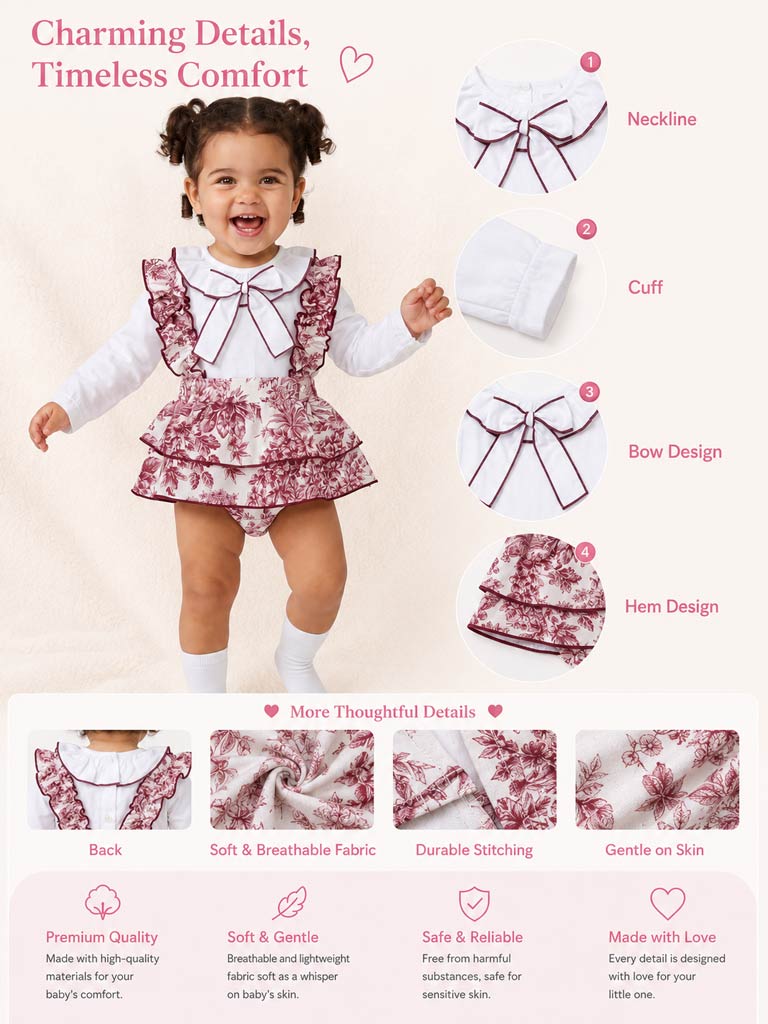 Baby Girl Isaura Collection 2-piece Romper Set - Cherry Red