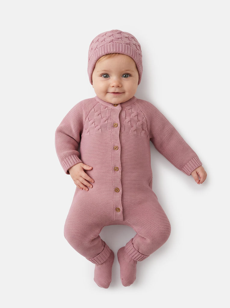 Baby Girl Avila Collection Knitted Set - Dusty Pink