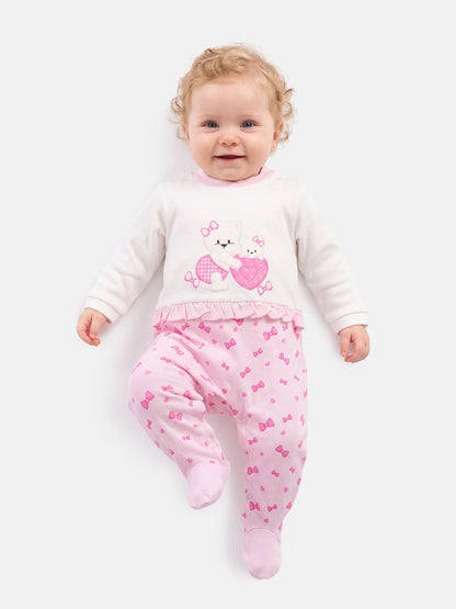 Baby Grow for Girls with Teddies & Hearts Gianna Collection - Baby Pink