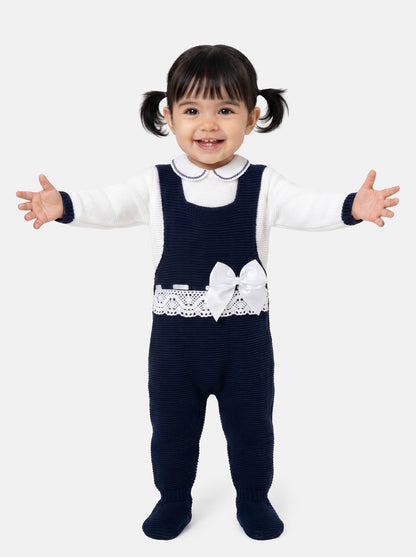 Baby Girl Ximena Collection 2-piece Knitted Dungaree Set - Navy Blue