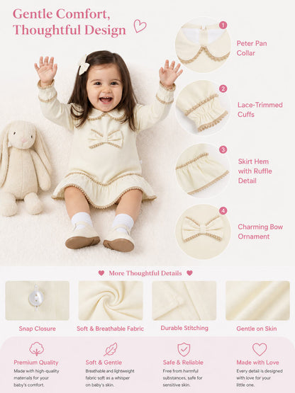 Baby Girl Eliana Collection Ruffle Trim Dress - Beige