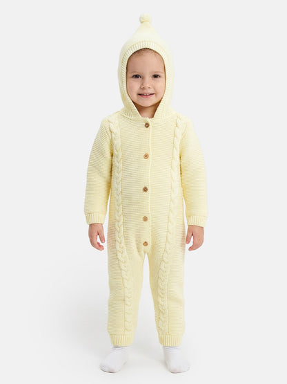 Baby Sol Collection Knitted Hooded Pramsuit - Lemon Yellow