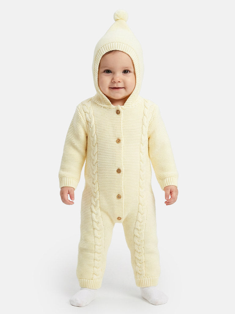 Baby Sol Collection Knitted Hooded Pramsuit - Lemon Yellow