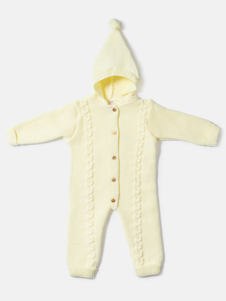 Baby Sol Collection Knitted Hooded Pramsuit - Lemon Yellow