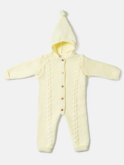 Baby Sol Collection Knitted Hooded Pramsuit - Lemon Yellow
