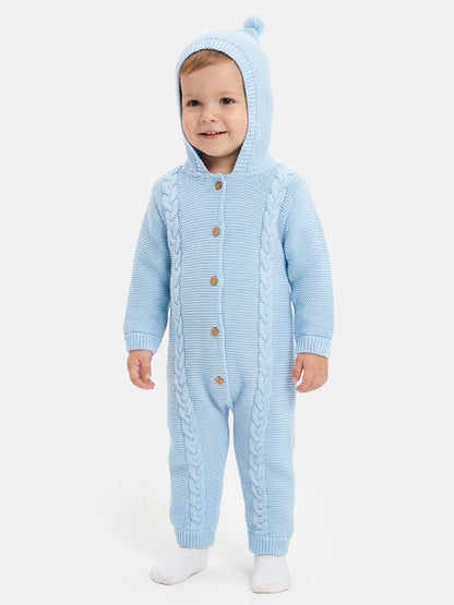 Baby Sol Collection Knitted Hooded Pramsuit - Baby Blue