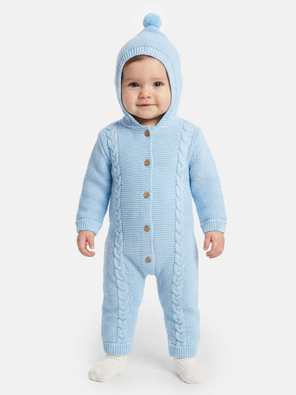 Baby Sol Collection Knitted Hooded Pramsuit - Baby Blue