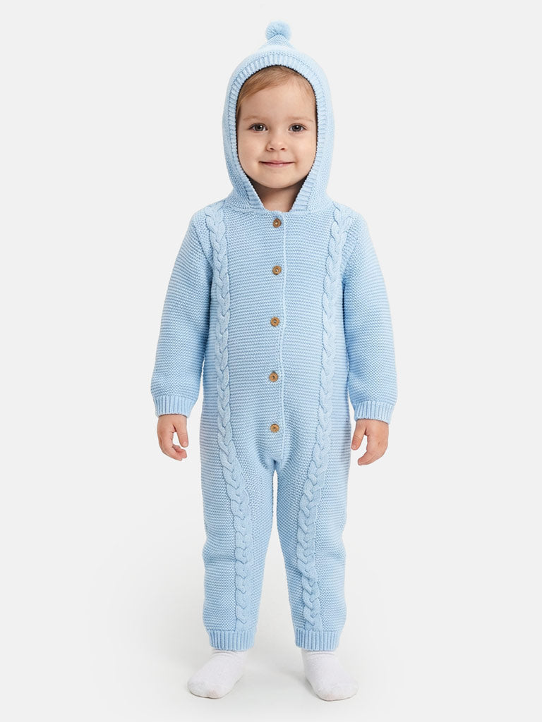 Baby Sol Collection Knitted Hooded Pramsuit - Baby Blue