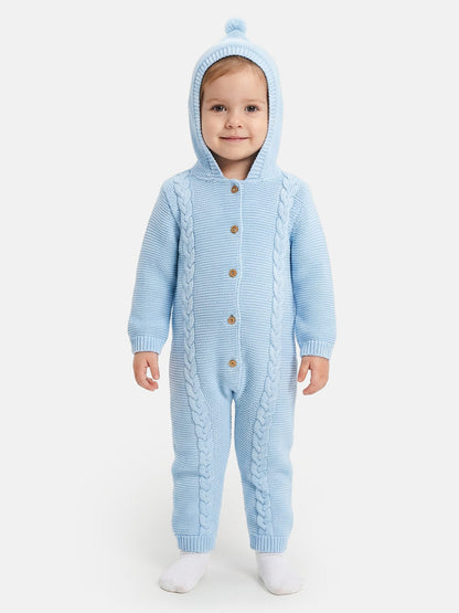 Baby Sol Collection Knitted Hooded Pramsuit - Baby Blue
