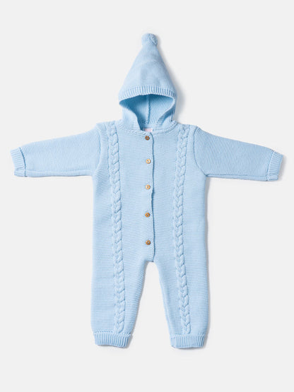 Baby Sol Collection Knitted Hooded Pramsuit - Baby Blue