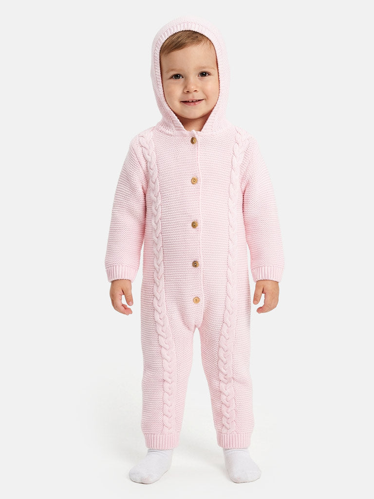 Baby Sol Collection Knitted Hooded Pramsuit - Baby Pink