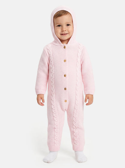 Baby Sol Collection Knitted Hooded Pramsuit - Baby Pink
