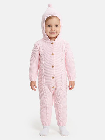 Baby Sol Collection Knitted Hooded Pramsuit - Baby Pink
