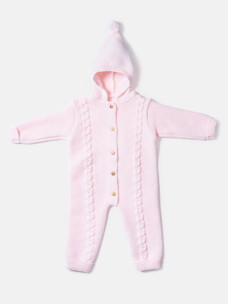 Baby Sol Collection Knitted Hooded Pramsuit - Baby Pink