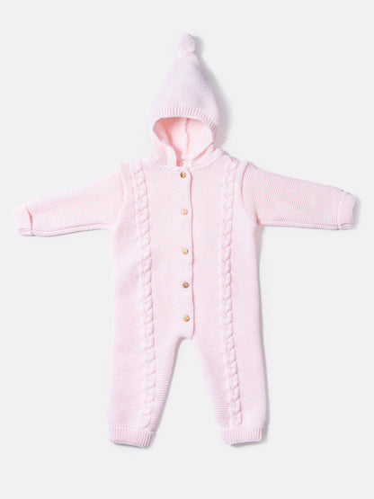 Baby Sol Collection Knitted Hooded Pramsuit - Baby Pink