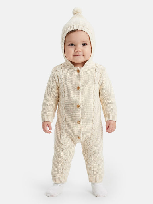 Baby Sol Collection Knitted Hooded Pramsuit - Beige
