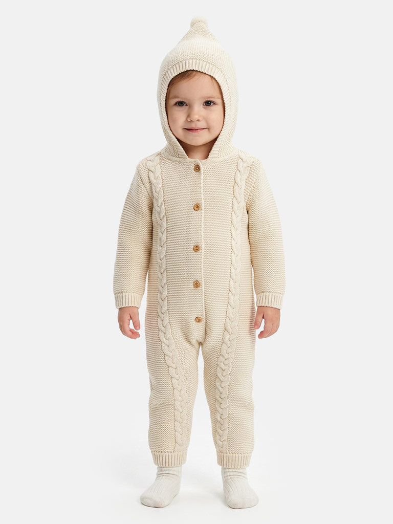Baby Sol Collection Knitted Hooded Pramsuit - Beige