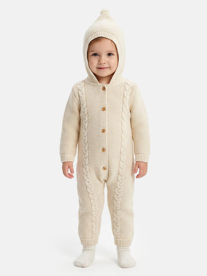 Baby Sol Collection Knitted Hooded Pramsuit - Beige