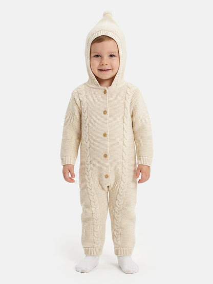 Baby Sol Collection Knitted Hooded Pramsuit - Beige