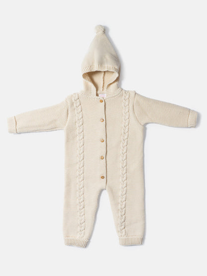 Baby Sol Collection Knitted Hooded Pramsuit - Beige