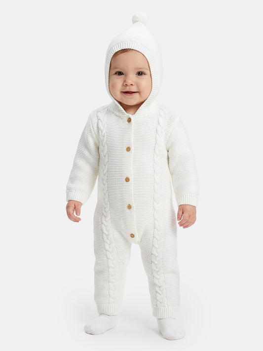 Baby Sol Collection Knitted Hooded Pramsuit - Ivory
