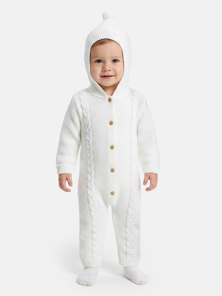 Baby Sol Collection Knitted Hooded Pramsuit - Ivory