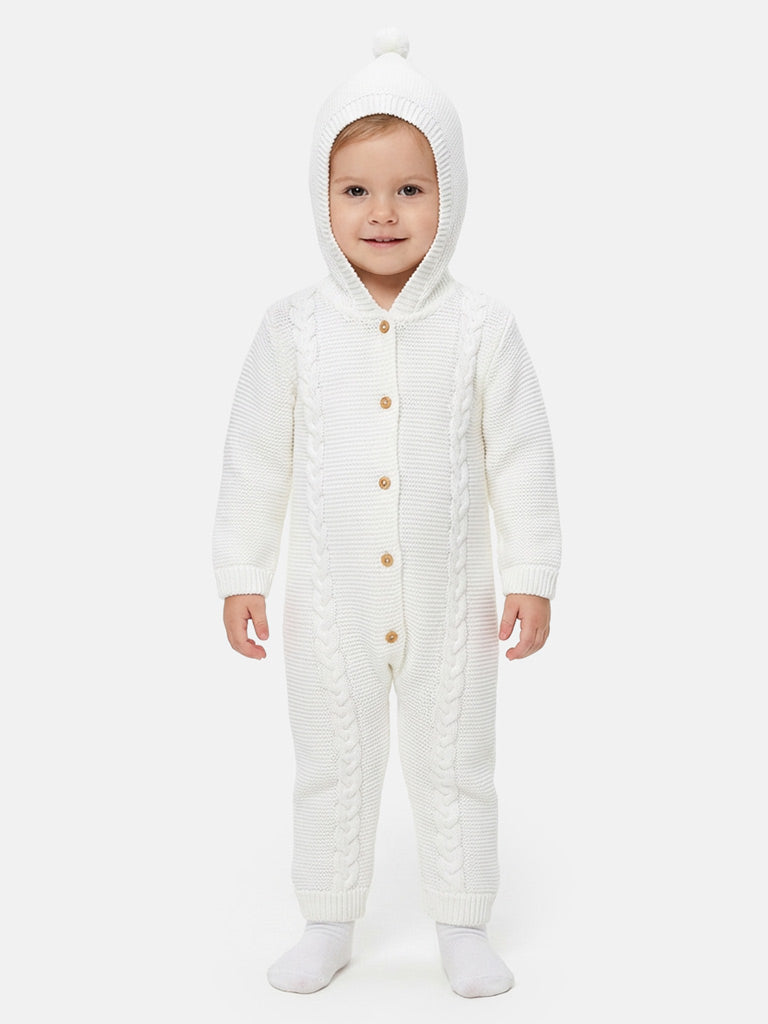Baby Sol Collection Knitted Hooded Pramsuit - Ivory