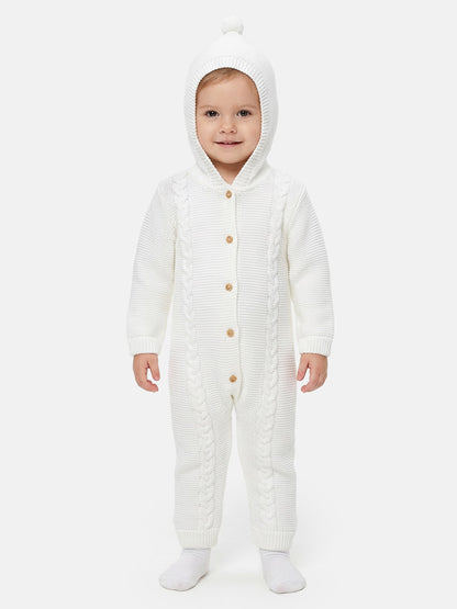 Baby Sol Collection Knitted Hooded Pramsuit - Ivory