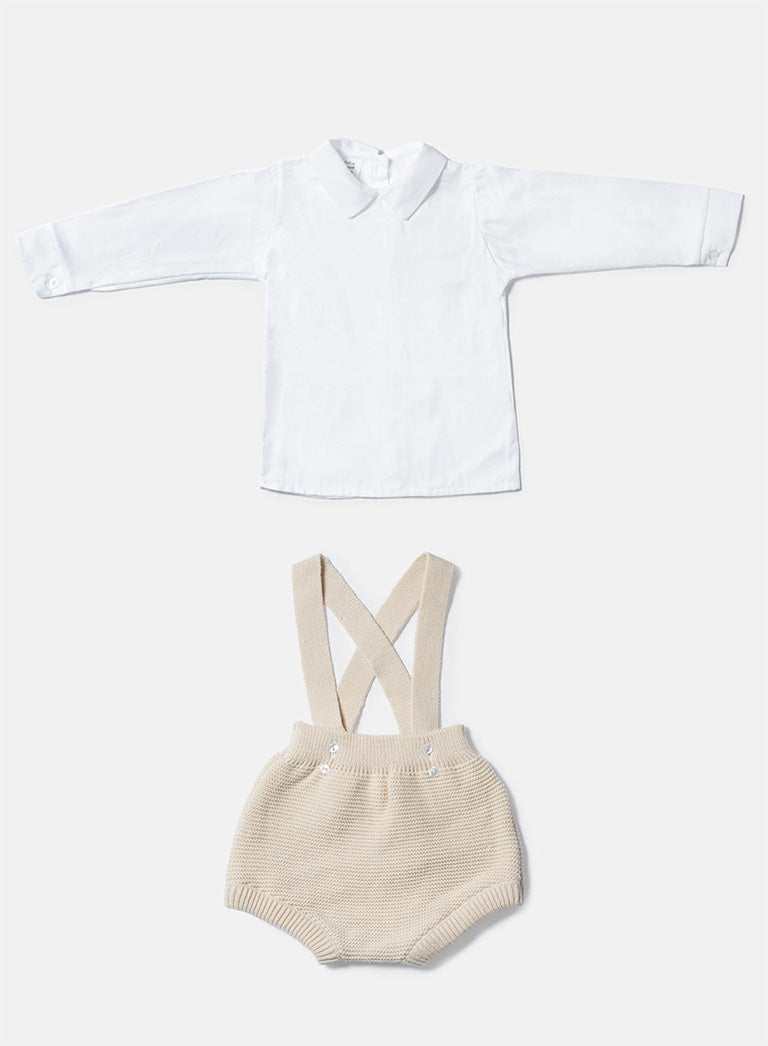 Baby Boy Rafael Collection Knitted 2-Piece Knitted Romper & Shirt Set - Beige