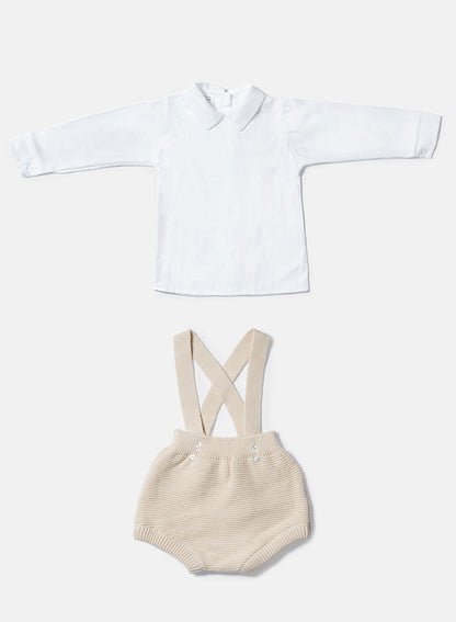 Baby Boy Rafael Collection Knitted 2-Piece Knitted Romper & Shirt Set - Beige