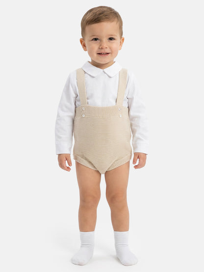 Baby Boy Rafael Collection Knitted 2-Piece Knitted Romper & Shirt Set - Beige