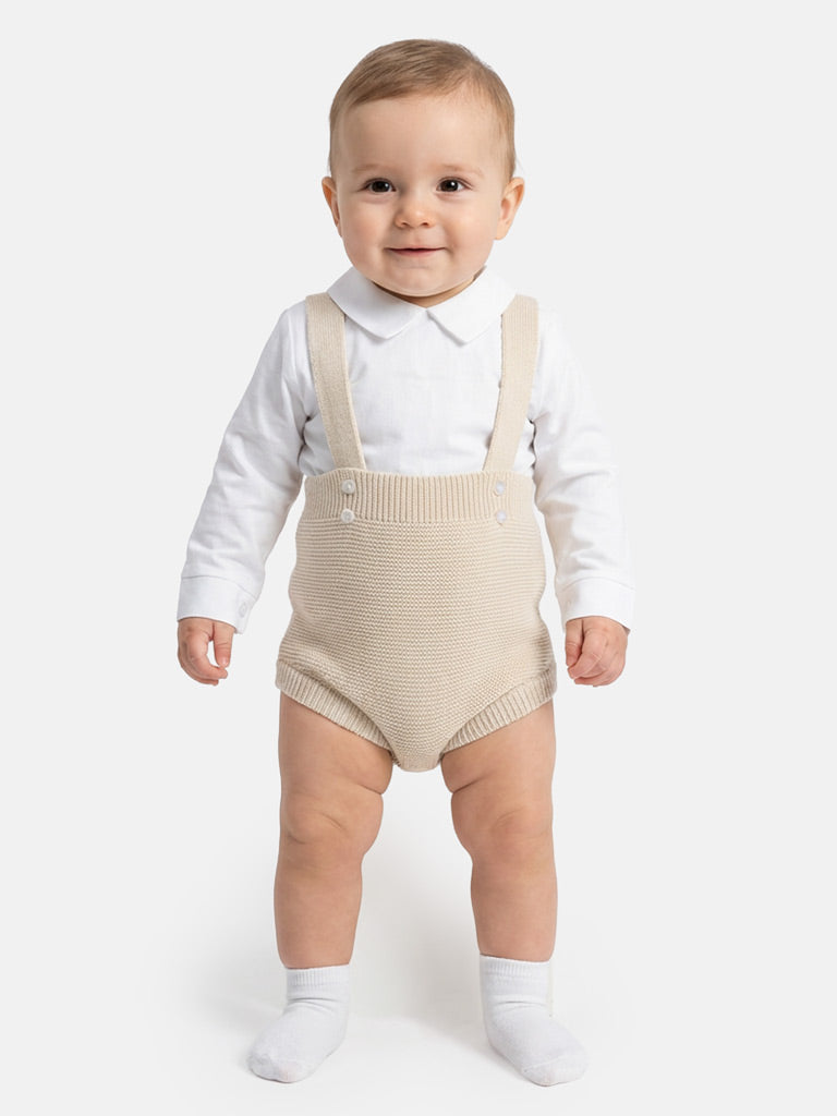 Baby Boy Rafael Collection Knitted 2-Piece Knitted Romper & Shirt Set - Beige