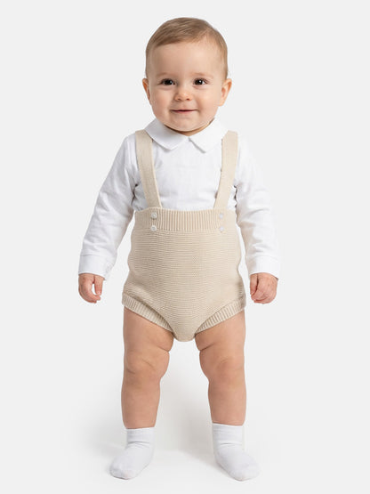 Baby Boy Rafael Collection Knitted 2-Piece Knitted Romper & Shirt Set - Beige