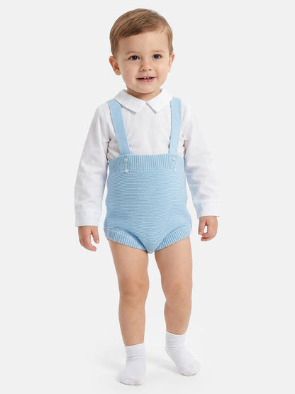 Baby Boy Rafael Collection Knitted 2-Piece Knitted Romper & Shirt Set - Baby Blue