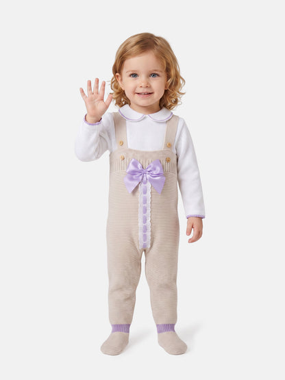 Baby Girl Camila Collection 2-piece Knitted Dungaree Set - Beige