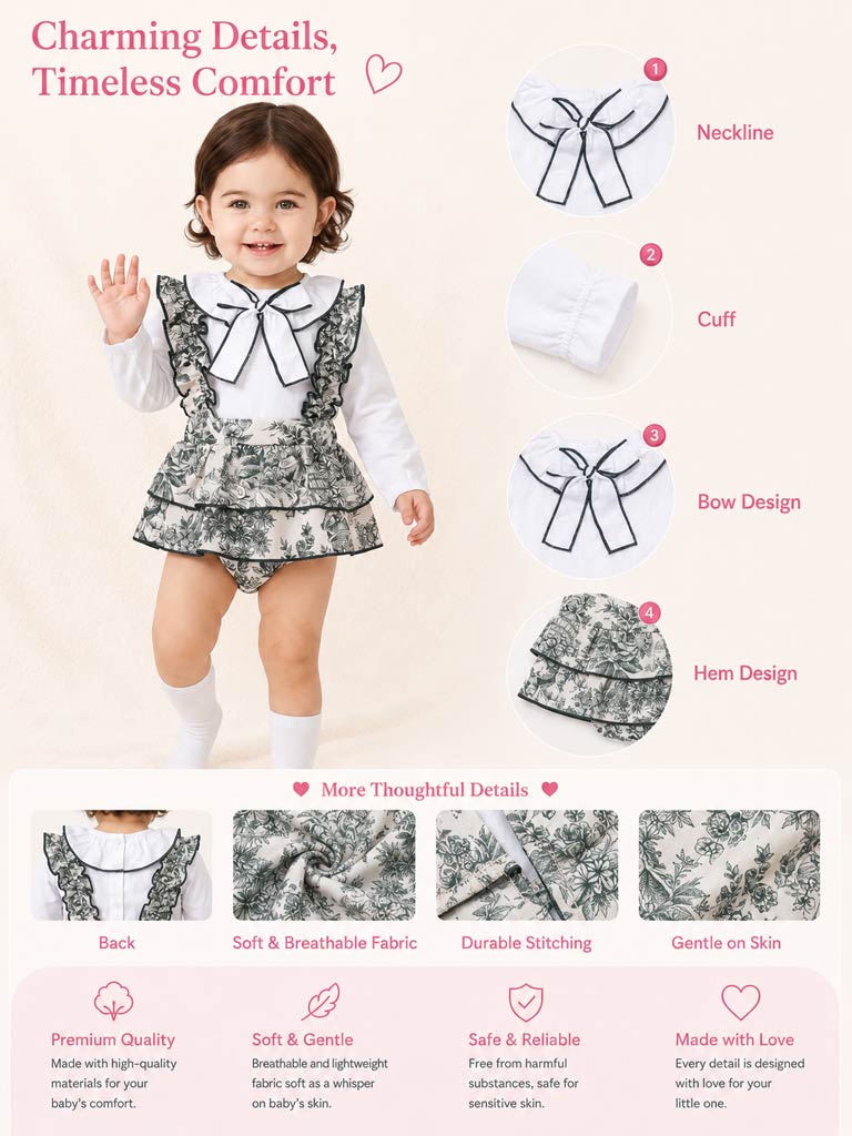Baby Girl Isaura Collection 2-piece Romper Set - Sage Green