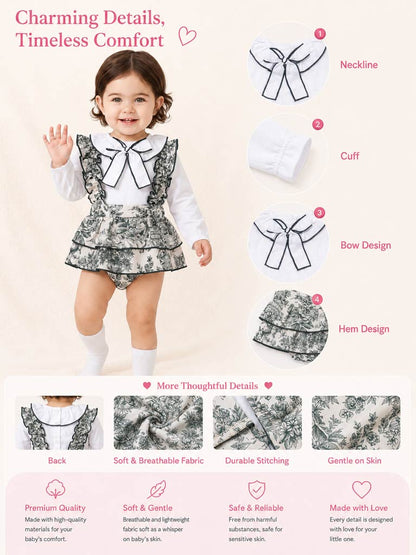 Baby Girl Isaura Collection 2-piece Romper Set - Sage Green