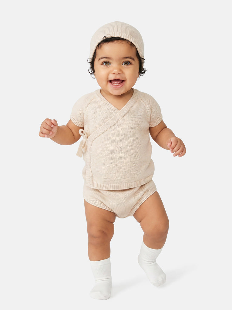 Baby 3-Piece Knitted Set for Embroidery - Beige