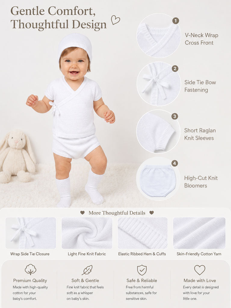 Baby 3-Piece Knitted Set for Embroidery - Off White