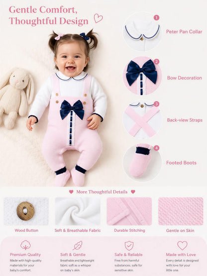 Baby Girl Camila Collection 2-piece Knitted Dungaree Set - Baby Pink