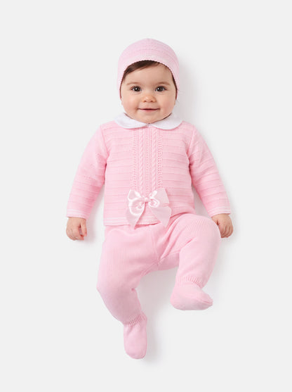 Baby Girl Violeta Collection 3-piece Spanish Knitted Set - Baby Pink